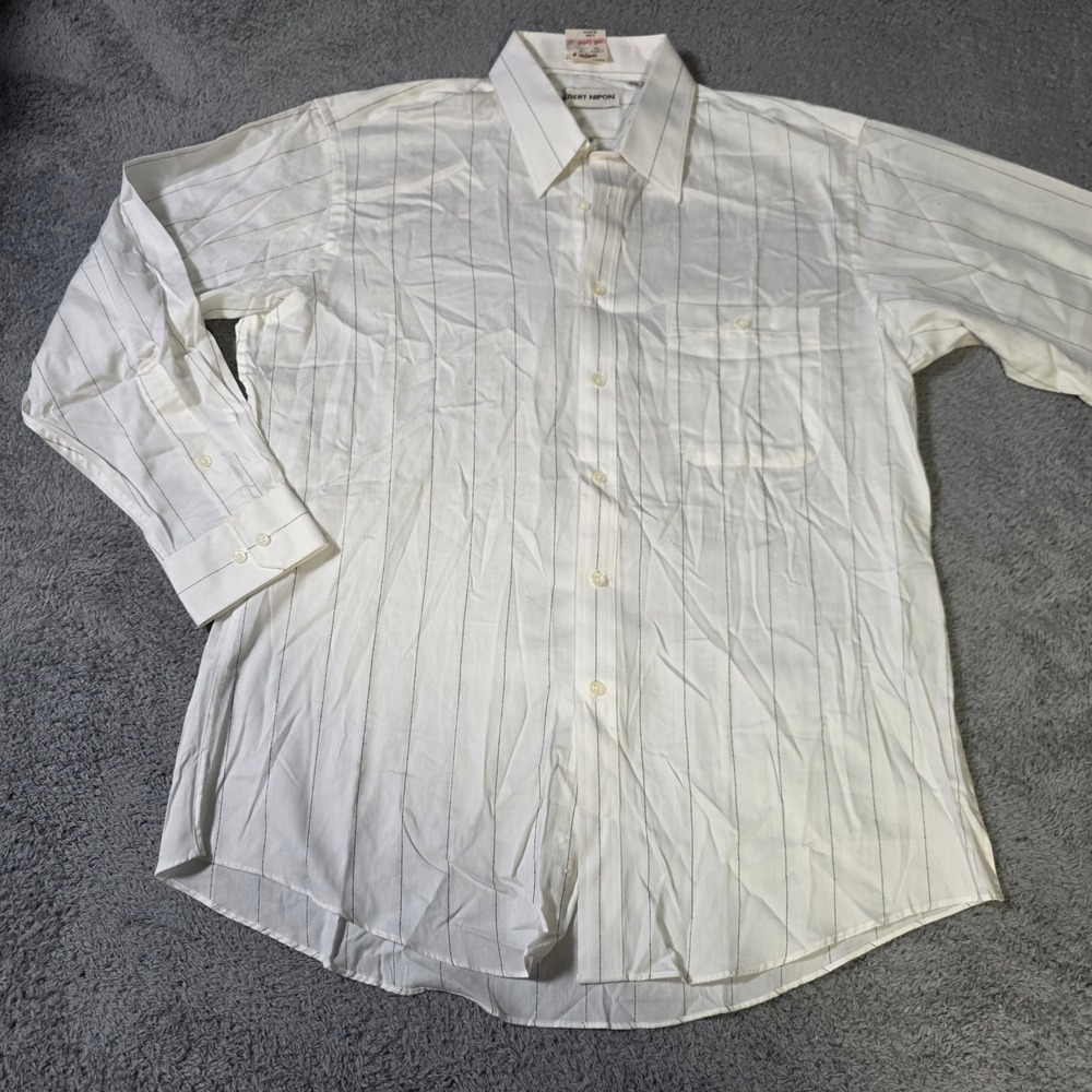 Albert Nipon Mens 16.5 32/33 Button Down Shirt White Pinstripe Athletic Fit Cotn
